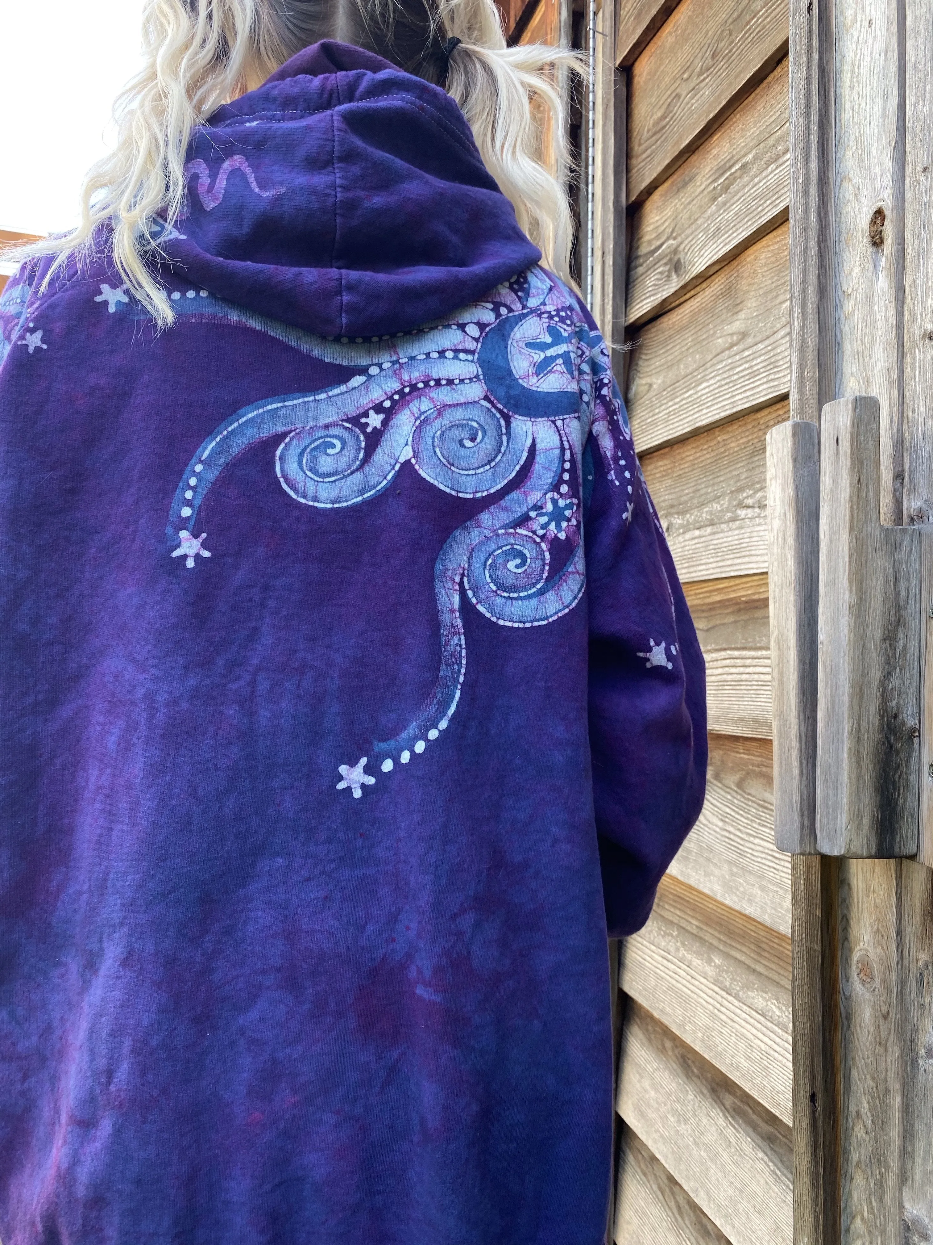 Stars and Moonbeams In Purple Passion - Organic Cotton Zip Up Batik Hoodie - in 2X