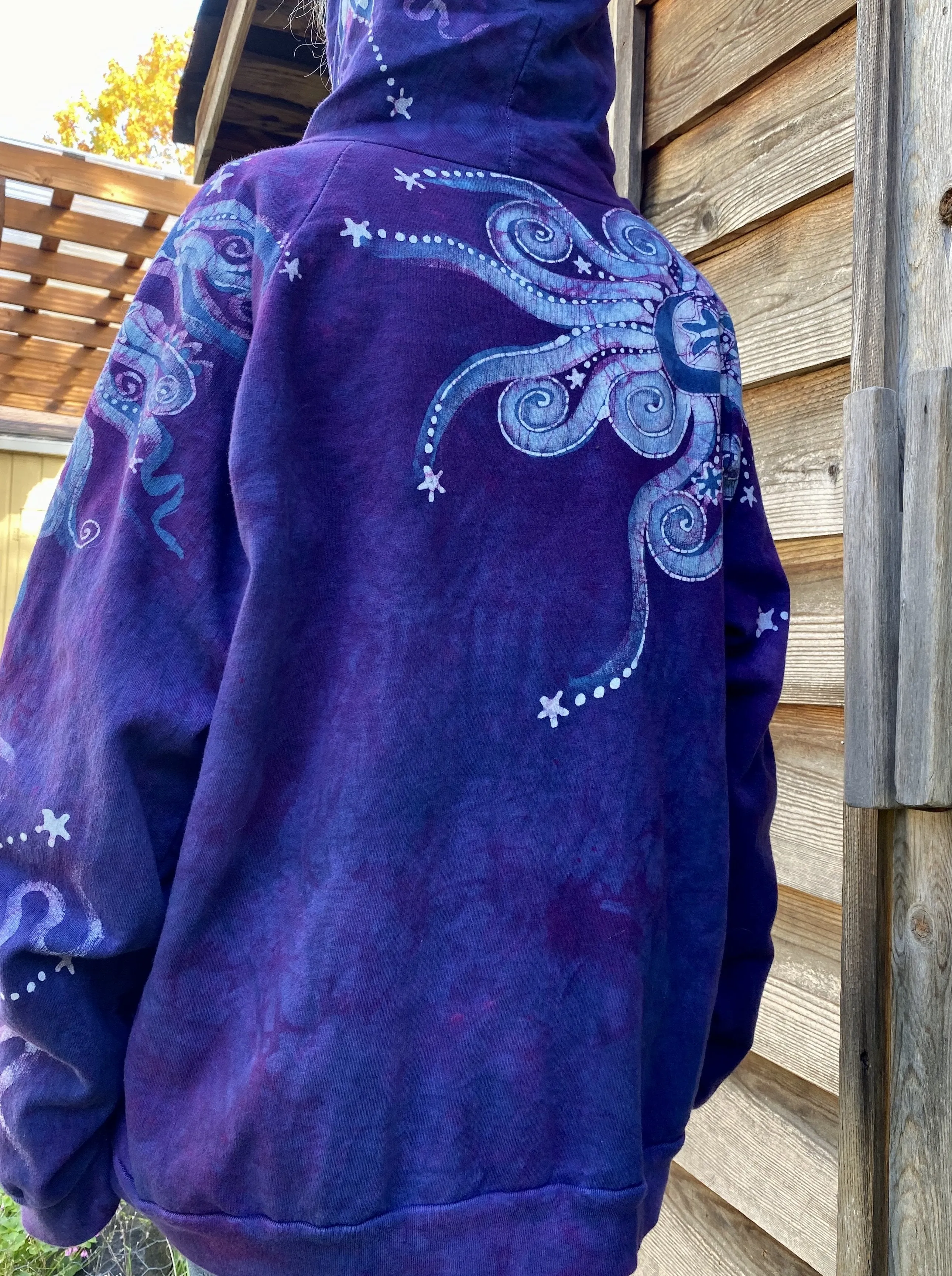 Stars and Moonbeams In Purple Passion - Organic Cotton Zip Up Batik Hoodie - in 2X