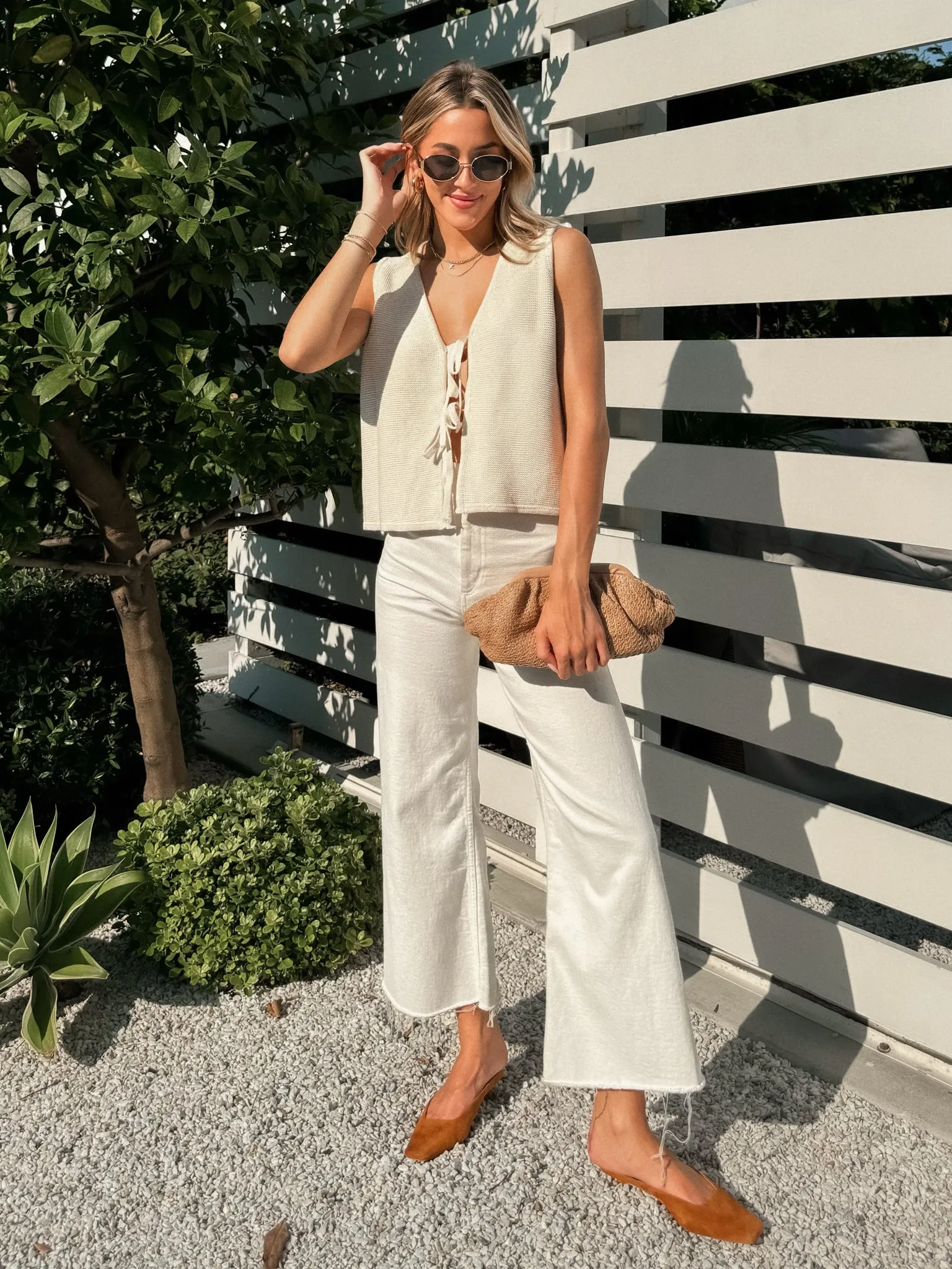 Talia Knit Tie Vest in Beige