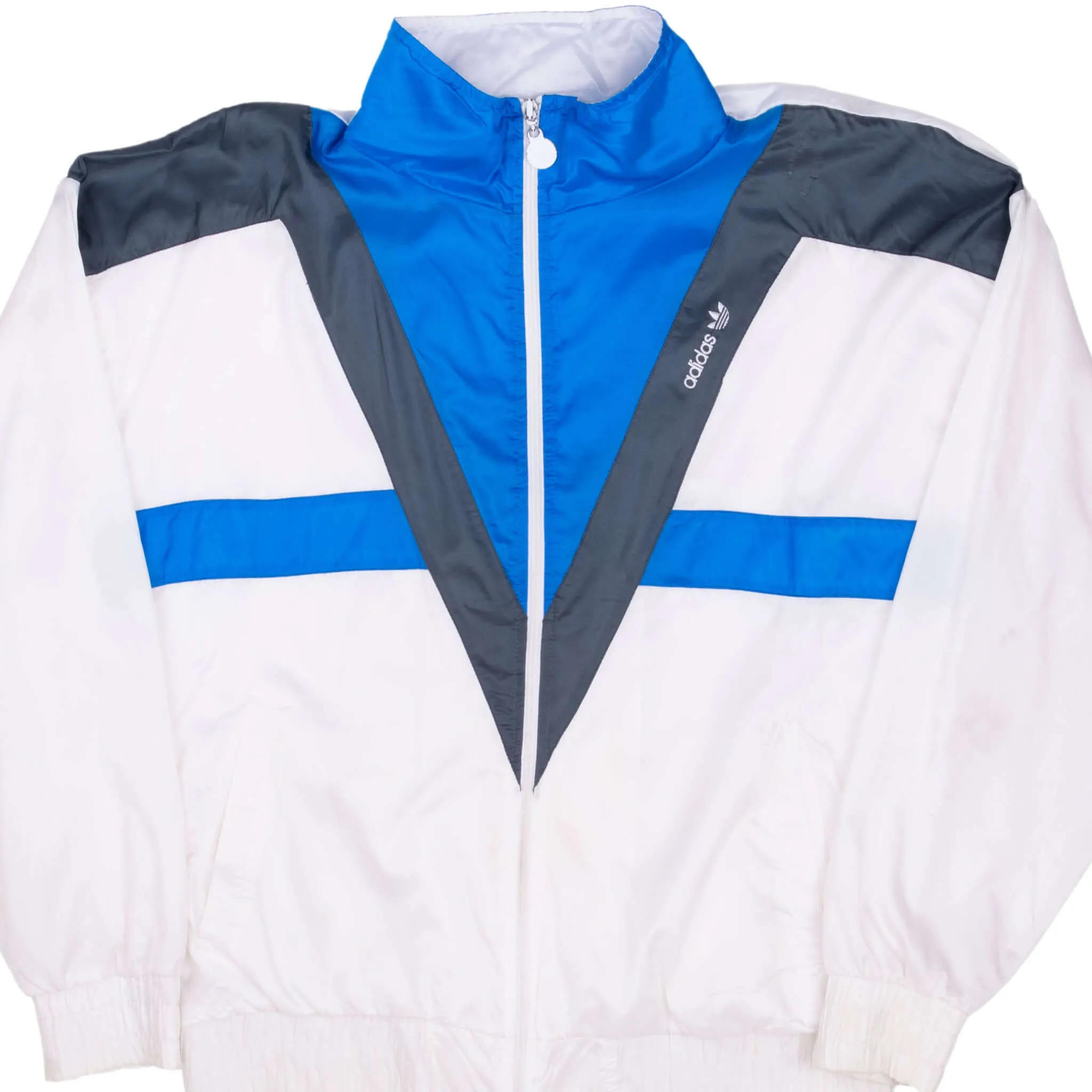 VINTAGE ADIDAS BLUE AND BLUE TRACK JACKET 1980S LARGE