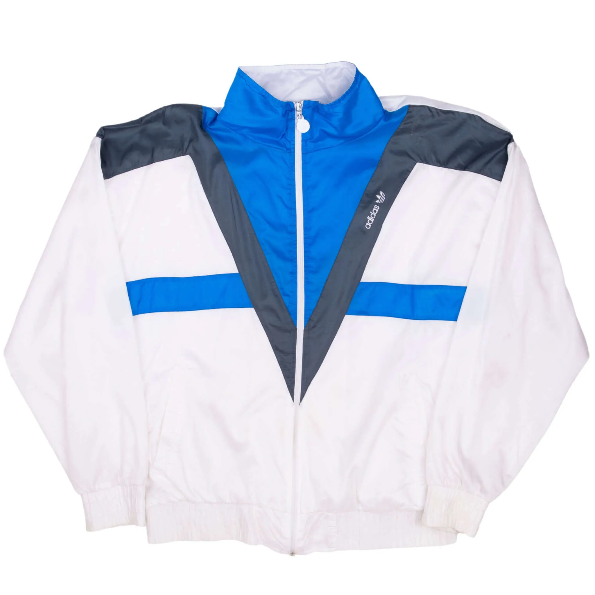 VINTAGE ADIDAS BLUE AND BLUE TRACK JACKET 1980S LARGE