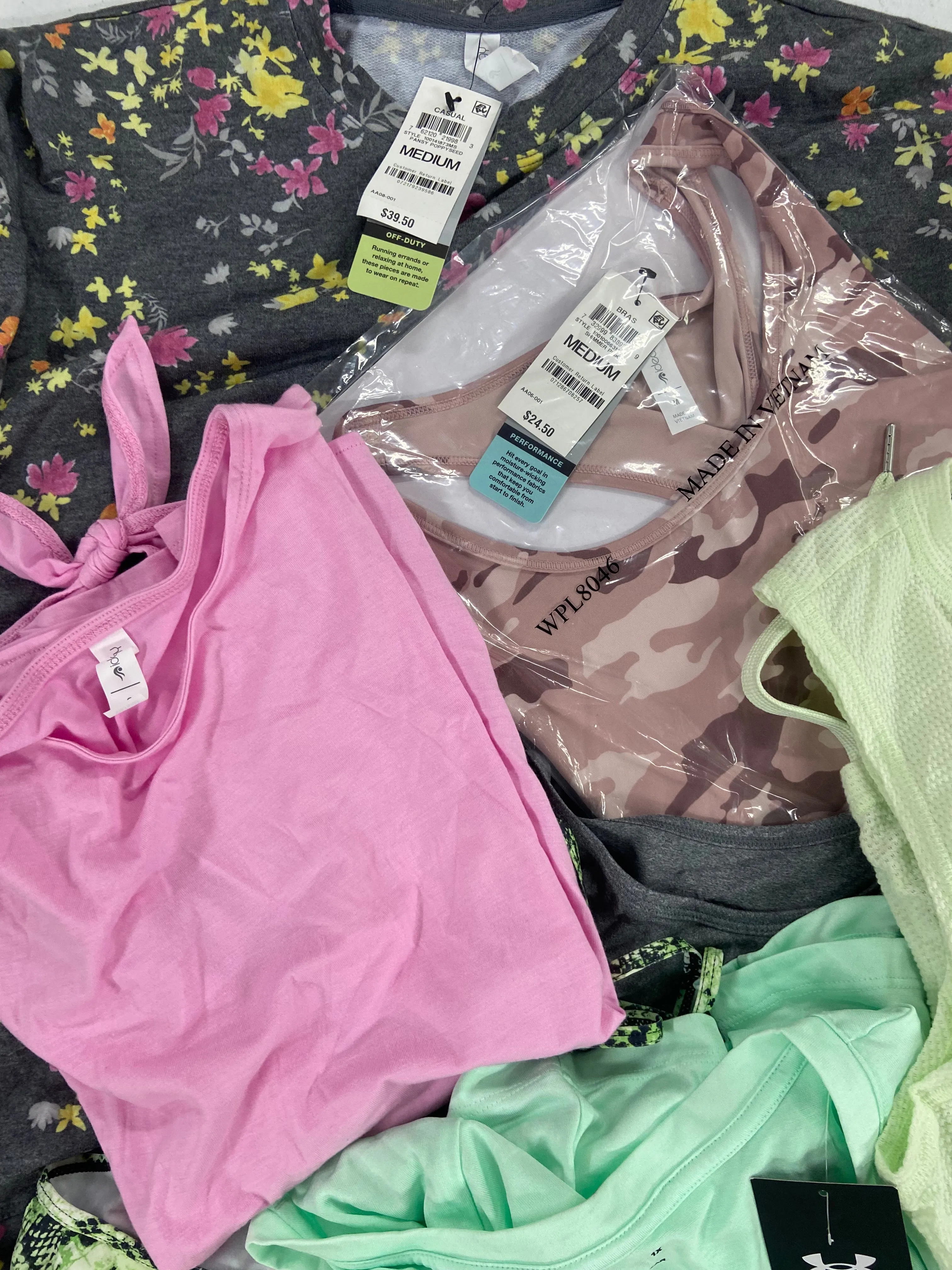 Women's Clothing Activewear Wholesale Lot, CALVIN KLEIN, UNDER ARMOUR, SKECHERS, IDEOLOGY, 19 items, Shelf Pulls, MSRP $504