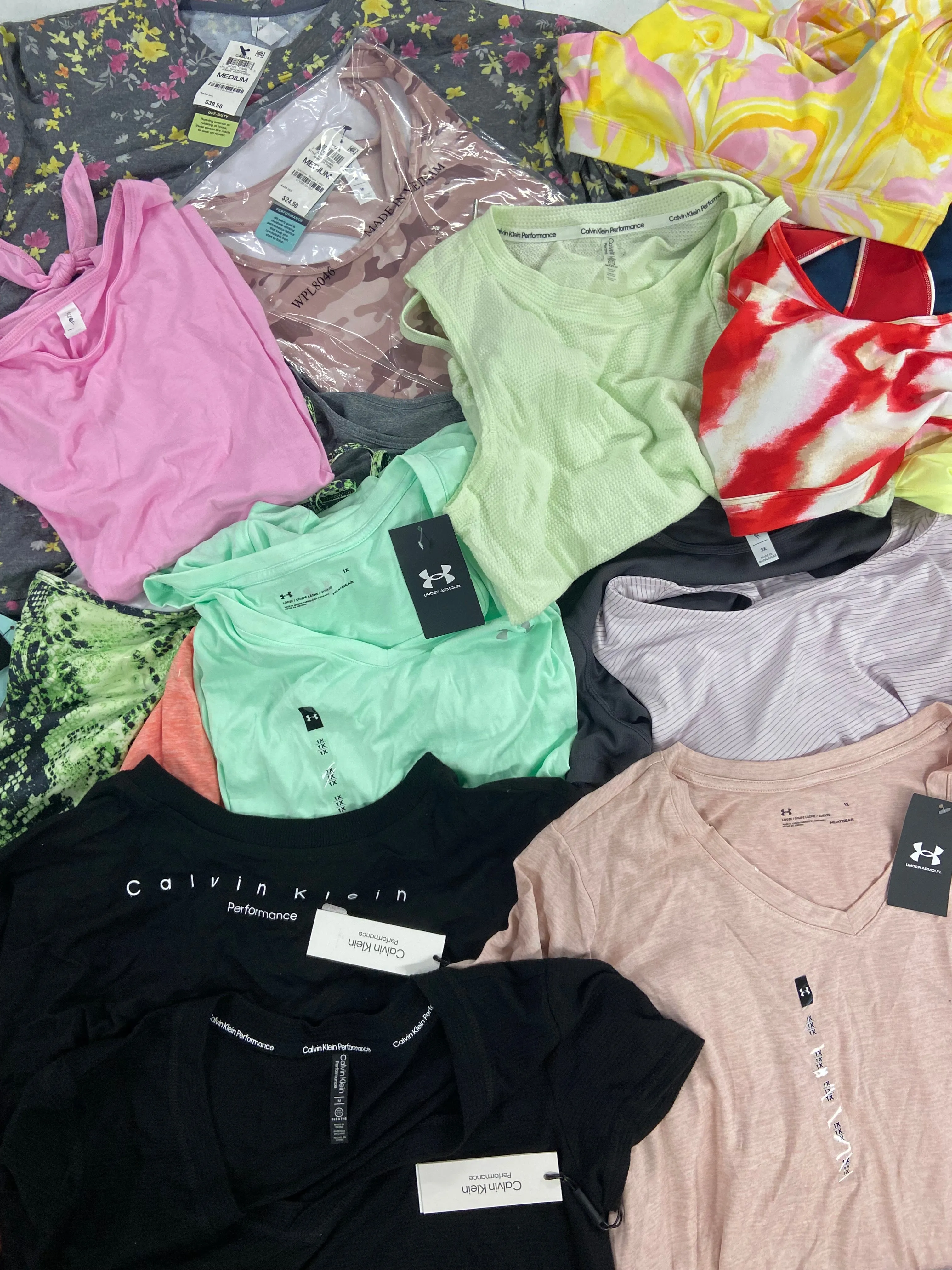 Women's Clothing Activewear Wholesale Lot, CALVIN KLEIN, UNDER ARMOUR, SKECHERS, IDEOLOGY, 19 items, Shelf Pulls, MSRP $504